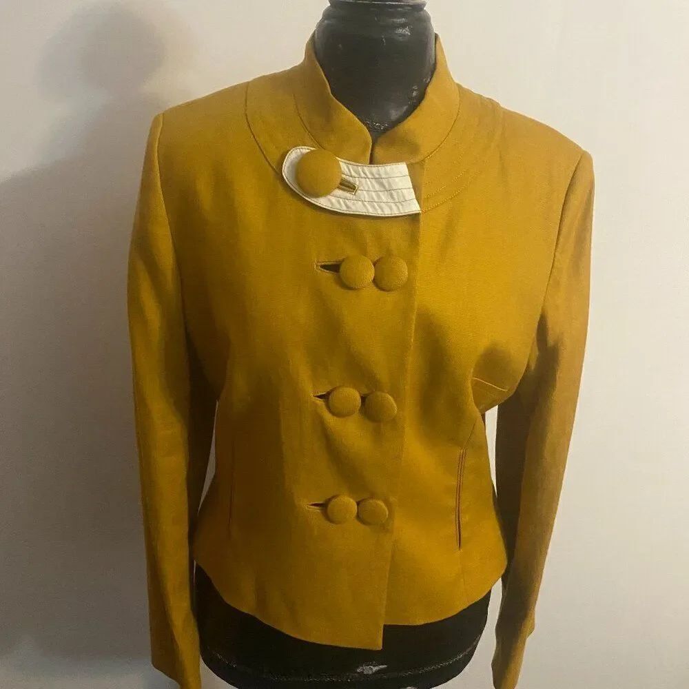 Etcetera Mustard Gold Linen Bud Mod blazer, size 14